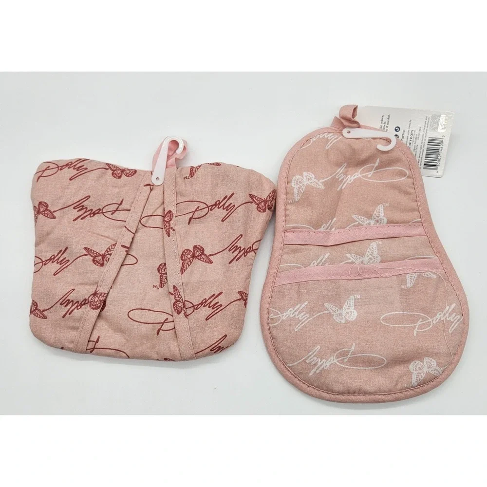 Dolly Parton From My Heart Pot Holder‎ Set Butterfly Guitar Pink 2pc NWT